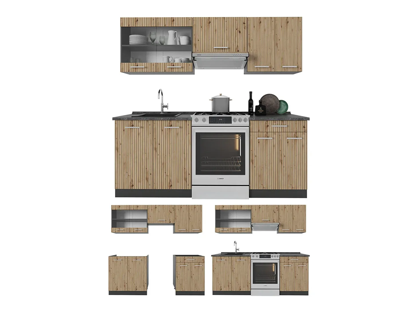 Mueble de cocina roble artesanal/antracita 200x60x81.6 r-line