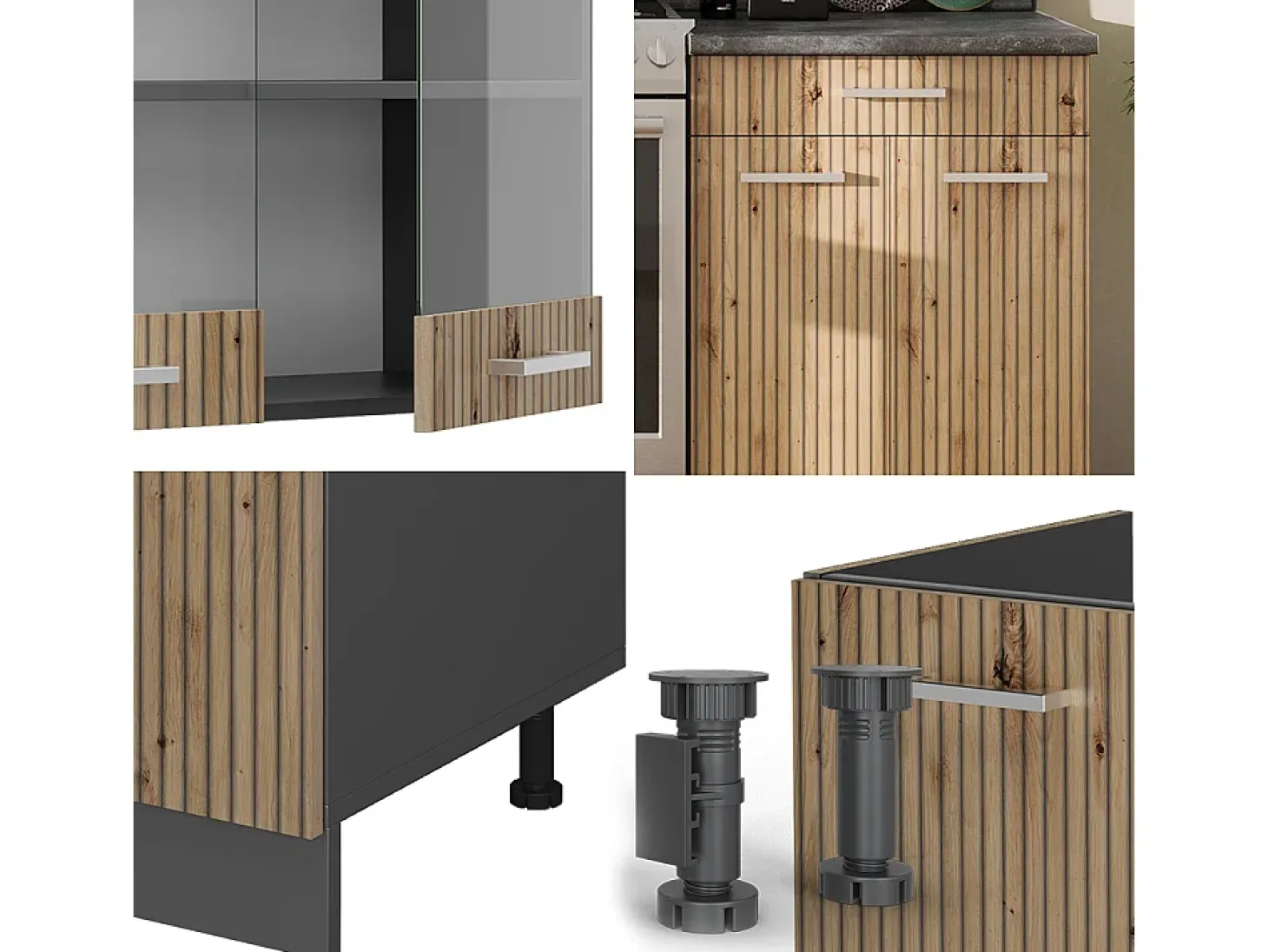 Mueble de cocina roble artesanal/antracita 200x60x81.6 r-line
