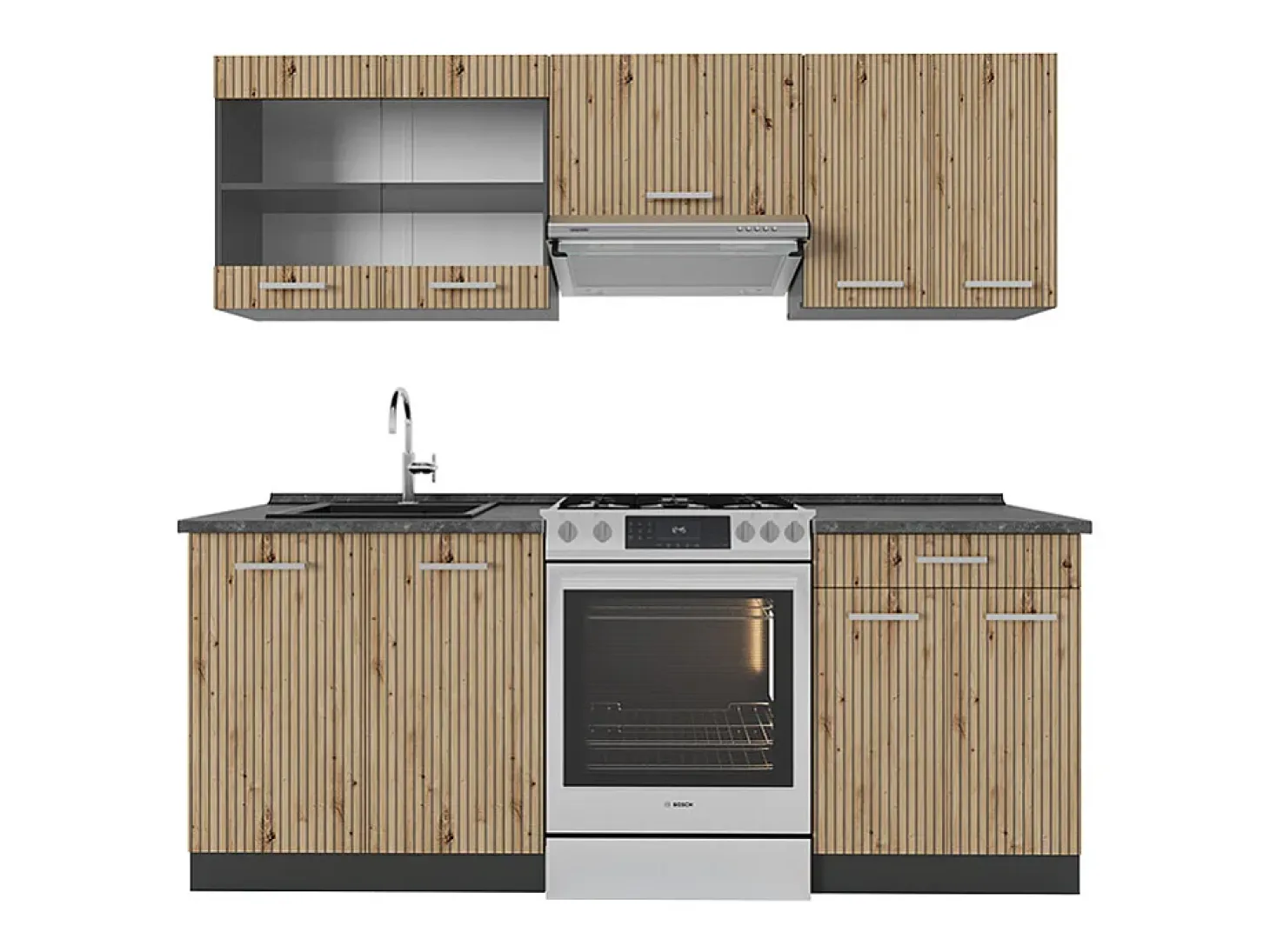 Mueble de cocina roble artesanal/antracita 200x60x81.6 r-line