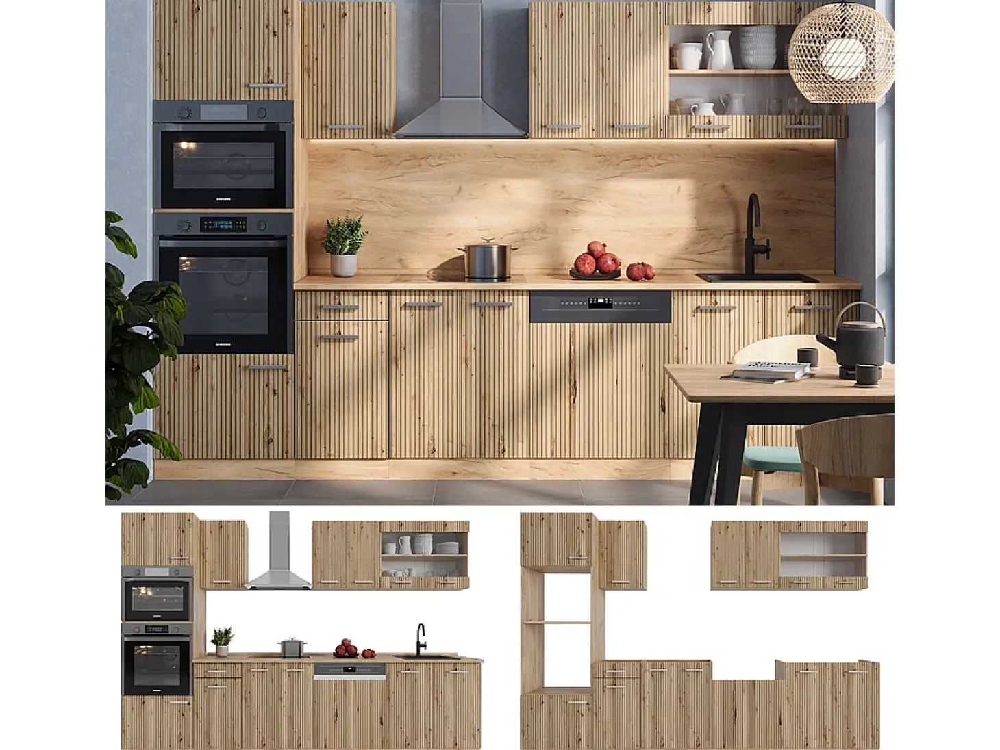 Mueble de cocina roble artesanal/roble dorado 300x46x81.6 r-line