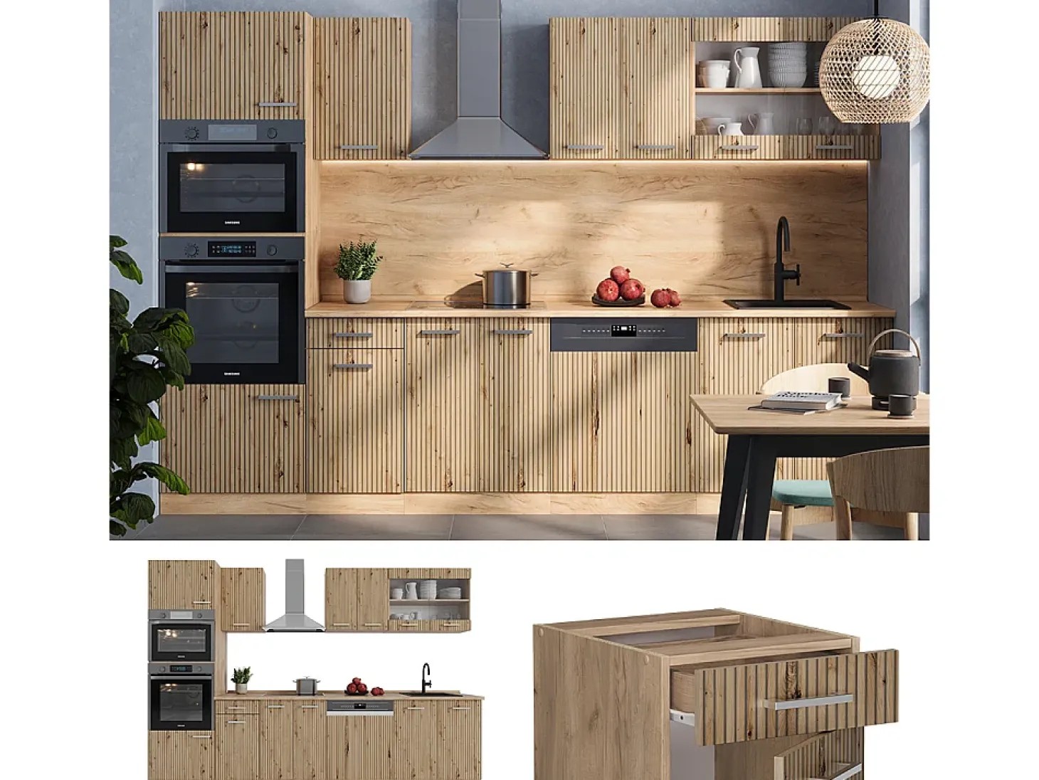 Mueble de cocina roble artesanal/roble dorado 300x46x81.6 r-line