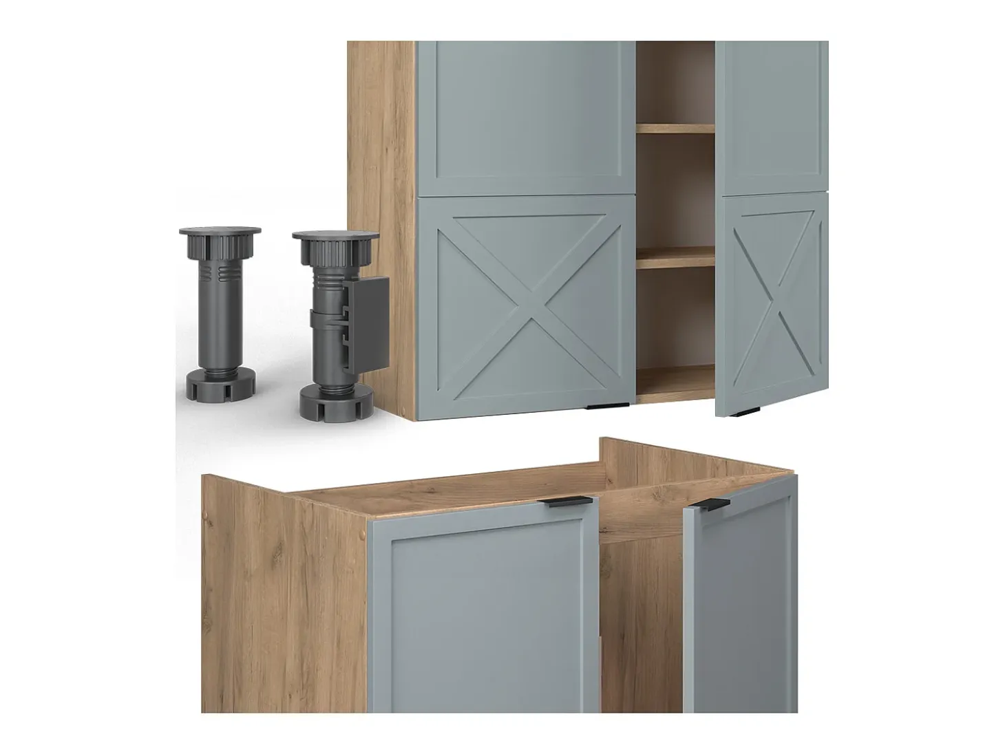Mueble de cocina roble azul claro/gris dorado 235x46x81.6 fame-line