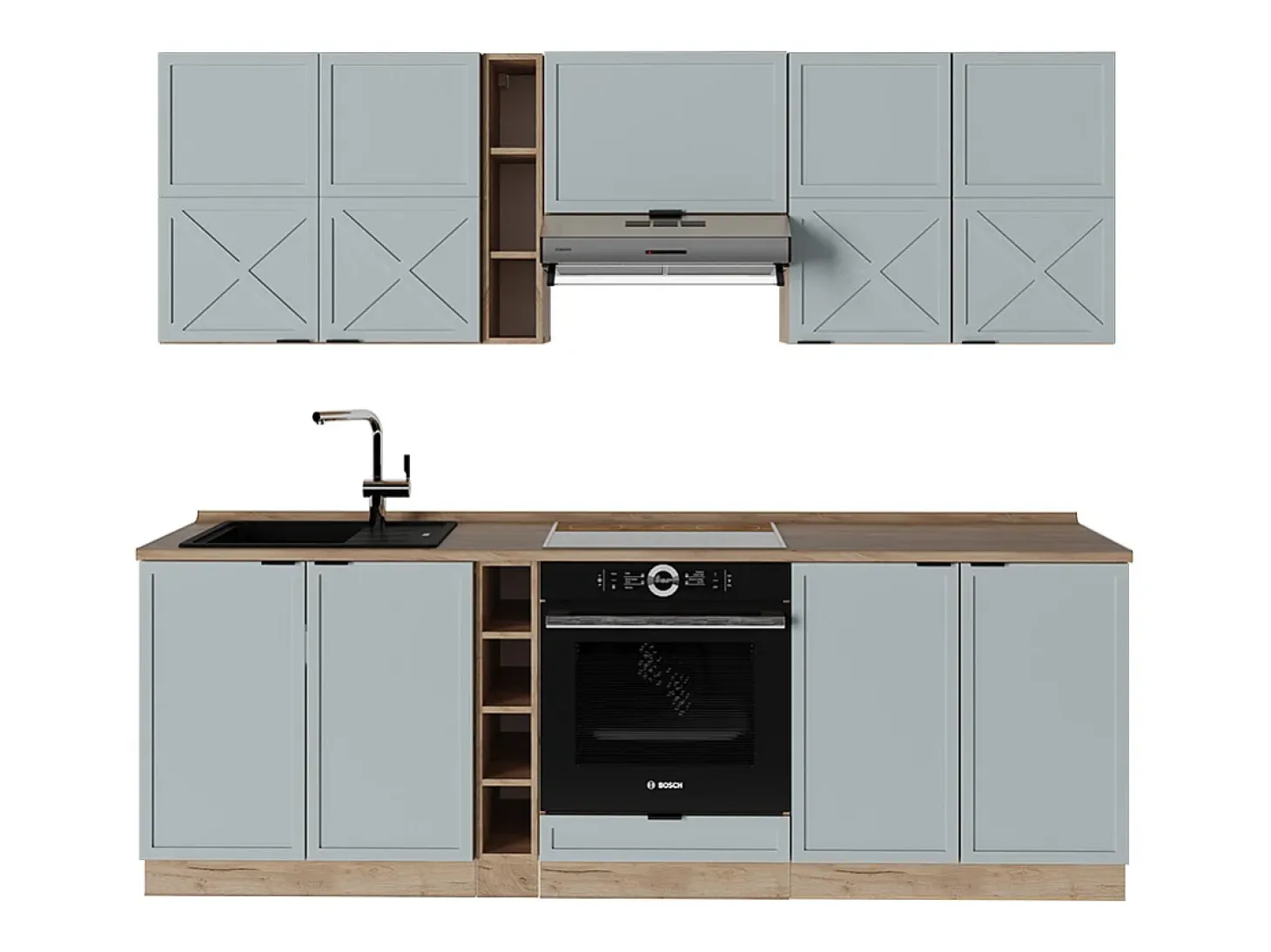 Mueble de cocina roble azul claro/gris dorado 235x46x81.6 fame-line