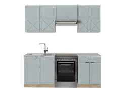 Mueble de cocina roble azul claro/gris dorado 200x60x81.6 fame-line