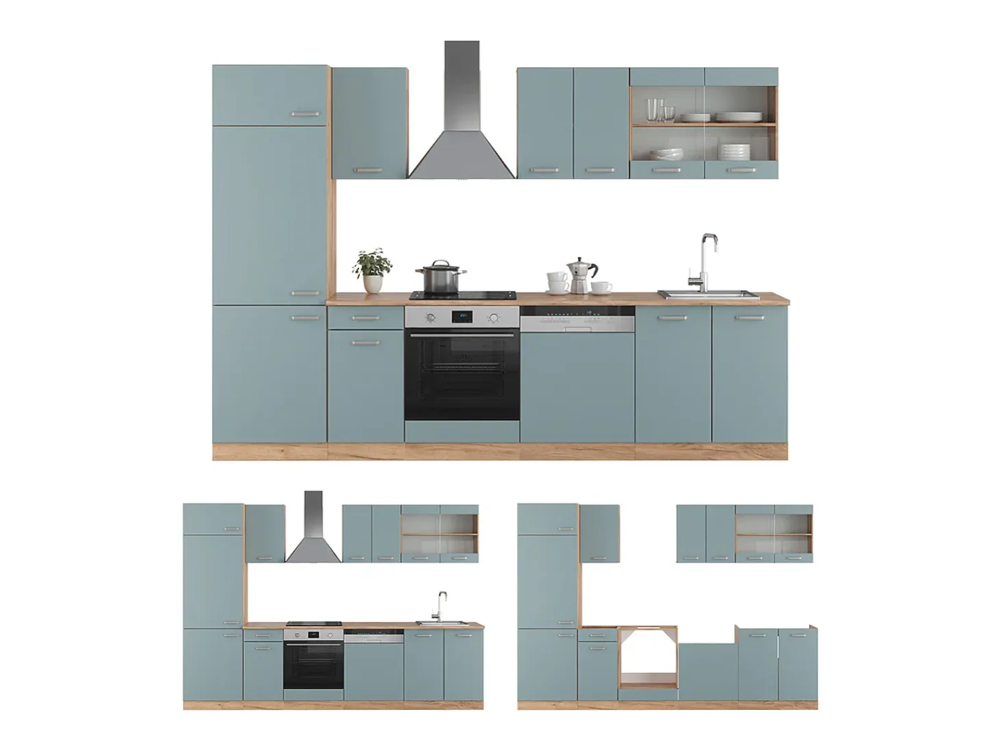 Mueble de cocina roble azul-gris-dorado 300x60x81.6 r-line