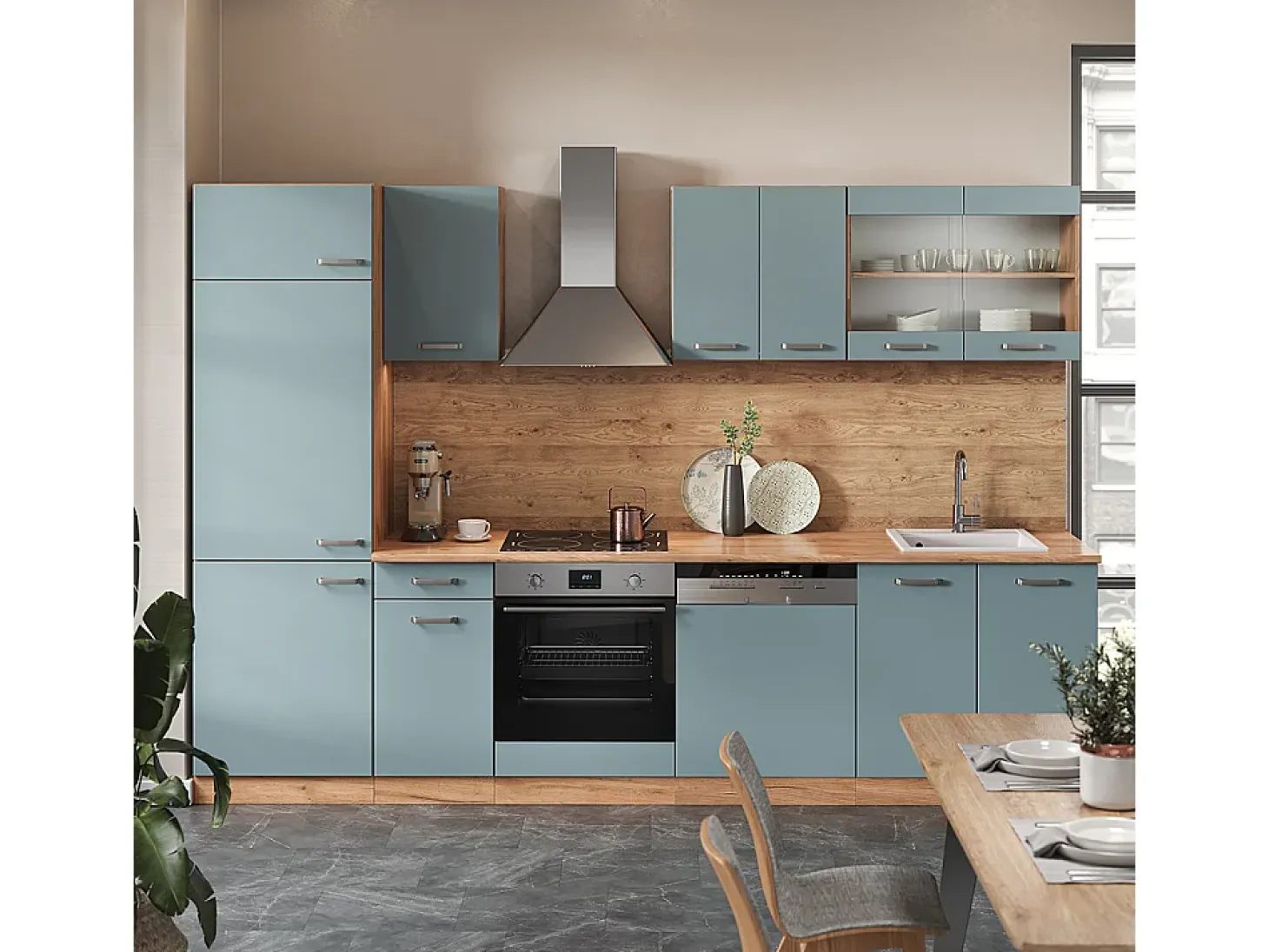Mueble de cocina roble azul-gris-dorado 300x60x81.6 r-line