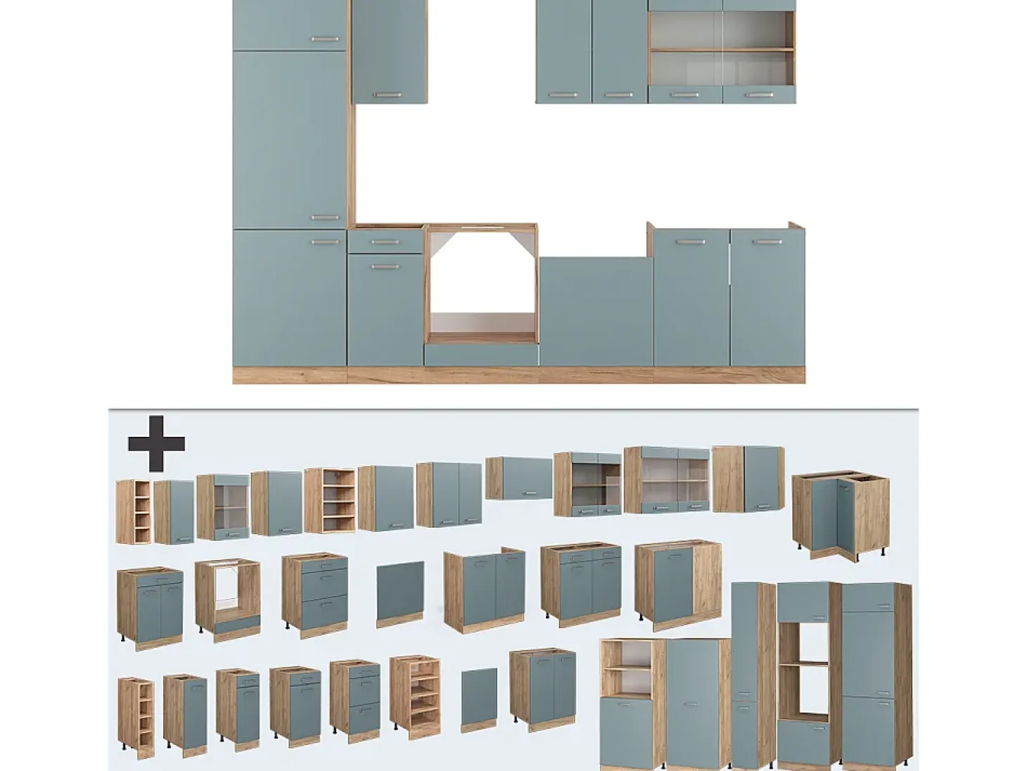 Mueble de cocina roble azul-gris-dorado 300x60x81.6 r-line