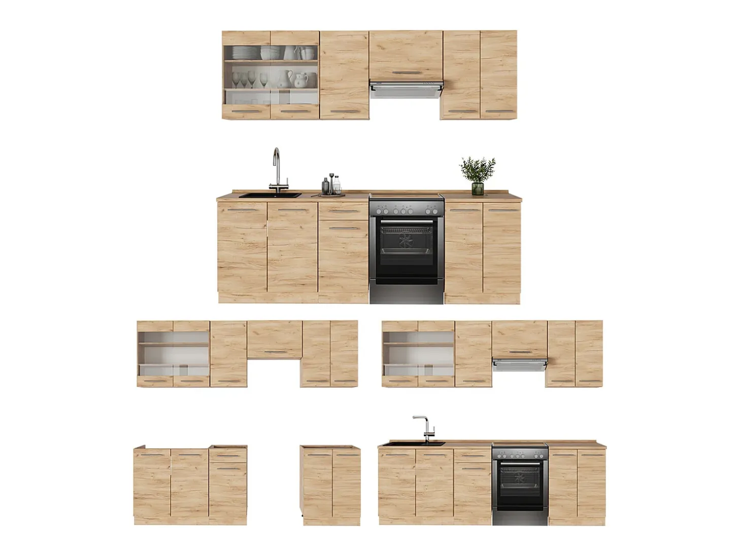 Mueble de cocina roble dorado 240x60x81.6 fame-line