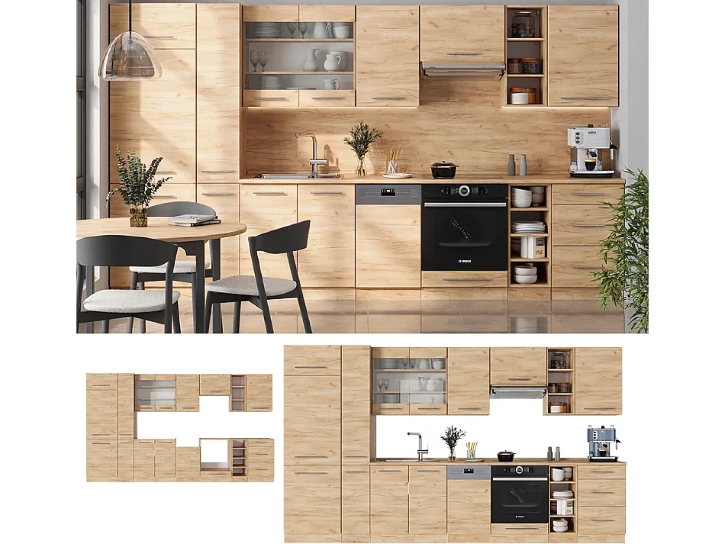 Mueble de cocina roble dorado 355x60x81.6 fame-line