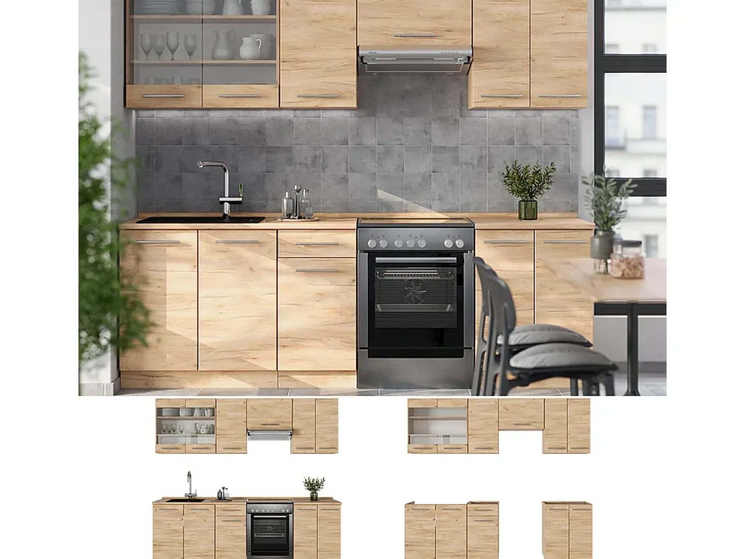 Mueble de cocina roble dorado 240x60x81.6 fame-line