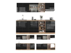 Mueble de cocina roble negro/dorado de alto brillo 240x60x81.6 r-line