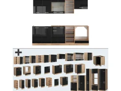 Mueble de cocina roble negro/dorado de alto brillo 240x60x81.6 r-line