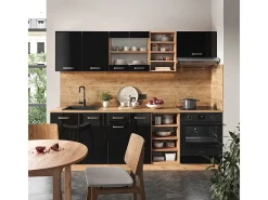 Mueble de cocina roble negro/dorado de alto brillo 240x60x81.6 r-line