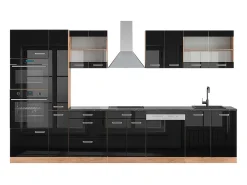 Mueble de cocina roble negro/dorado de alto brillo 350x60x81.6 r-line