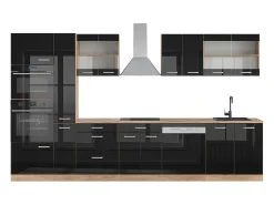 Mueble de cocina roble negro/dorado de alto brillo 350x46x81.6 r-line