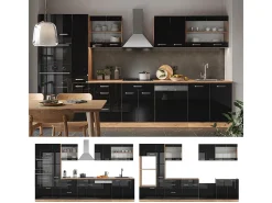 Mueble de cocina roble negro/dorado de alto brillo 350x46x81.6 r-line