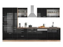 Mueble de cocina roble negro/dorado de alto brillo 350x46x81.6 r-line