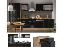 Mueble de cocina roble negro/dorado de alto brillo 350x46x81.6 r-line