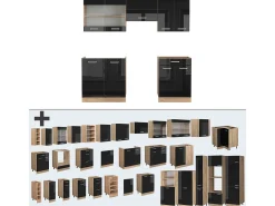 Mueble de cocina roble negro/dorado de alto brillo 200x46x81.6 r-line