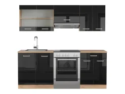 Mueble de cocina roble negro/dorado de alto brillo 200x46x81.6 r-line