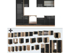 Mueble de cocina roble negro/dorado de alto brillo 300x60x81.6 r-line