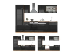 Mueble de cocina roble negro/dorado de alto brillo 300x46x81.6 r-line