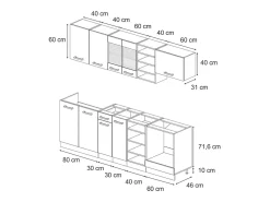Mueble de cocina roble negro/dorado de alto brillo 240x46x81.6 r-line