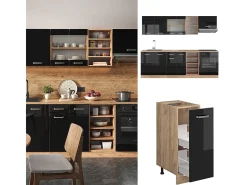 Mueble de cocina roble negro/dorado de alto brillo 240x46x81.6 r-line