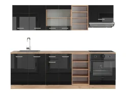 Mueble de cocina roble negro/dorado de alto brillo 240x46x81.6 r-line