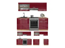 Mueble de cocina rojo brillo intenso/roble dorado 200x60x81.6 r-line