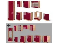 Mueble de cocina rojo brillo intenso/roble dorado 300x60x81.6 r-line