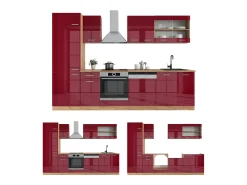 Mueble de cocina rojo brillo intenso/roble dorado 300x60x81.6 r-line