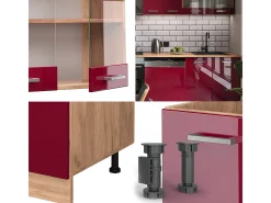 Mueble de cocina rojo brillo intenso/roble dorado 300x60x81.6 r-line