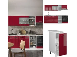 Mueble de cocina rojo brillo intenso/blanco 240x46x81.6 r-line