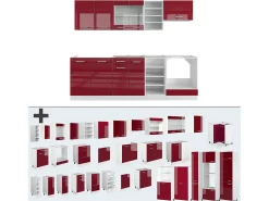 Mueble de cocina rojo brillo intenso/blanco 240x46x81.6 r-line