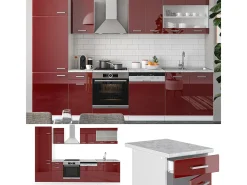 Mueble de cocina rojo brillo intenso/blanco 300x46x81.6 r-line