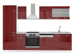 Mueble de cocina rojo brillo intenso/blanco 300x46x81.6 r-line