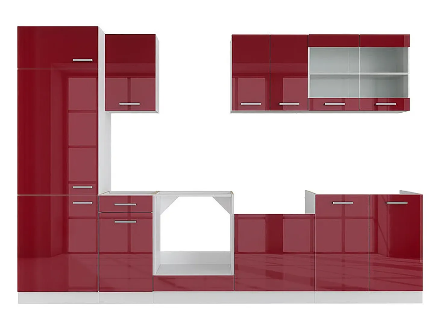 Mueble de cocina rojo brillo intenso/blanco 300x60x81.6 r-line