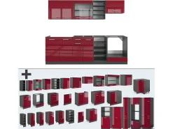 Mueble de cocina rojo brillo intenso/antracita 240x60x81.6 r-line
