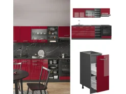 Mueble de cocina rojo brillo intenso/antracita 240x60x81.6 r-line
