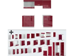Mueble de cocina rojo brillo intenso/blanco 200x60x81.6 r-line