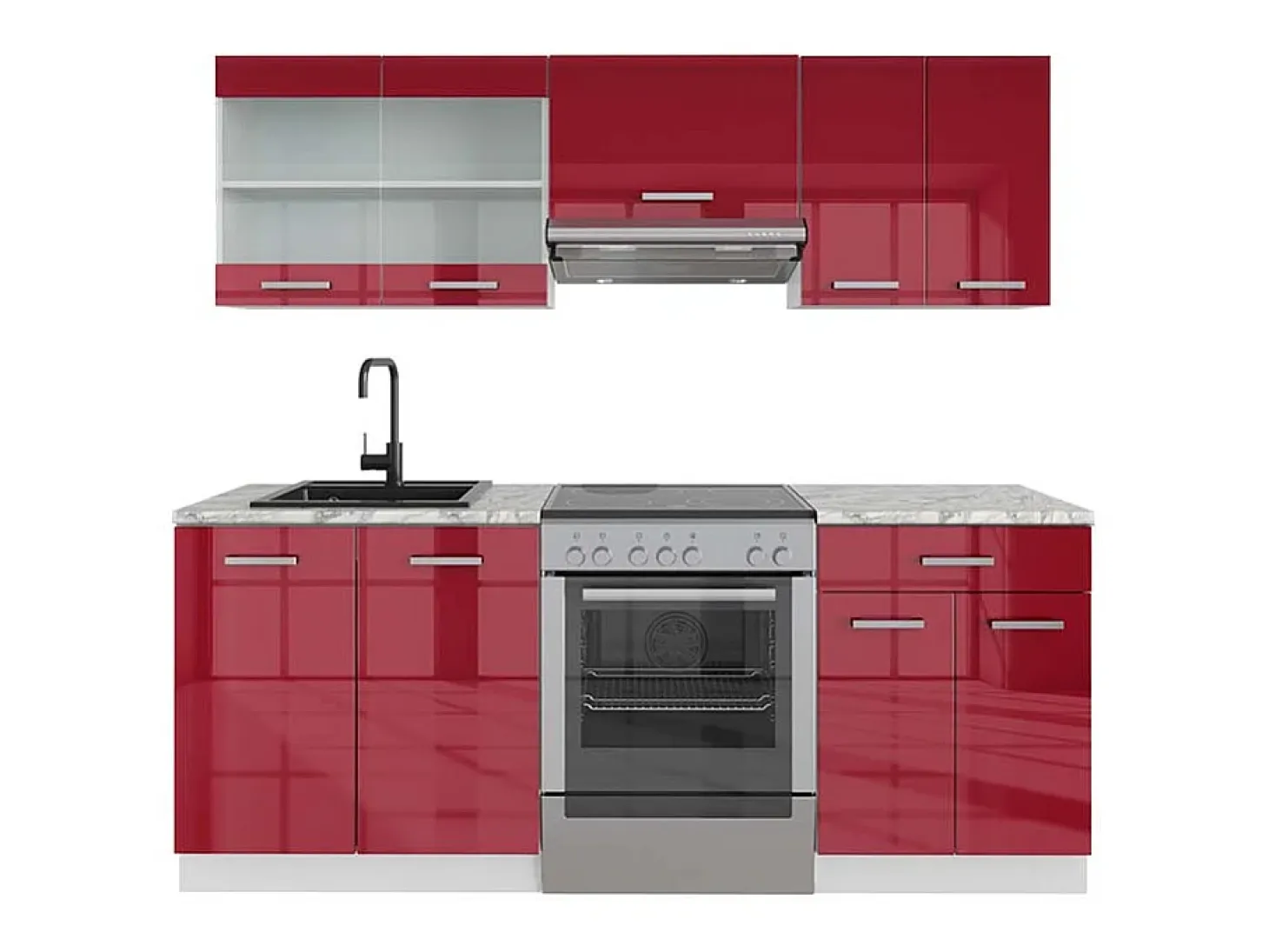 Mueble de cocina rojo brillo intenso/blanco 200x60x81.6 r-line