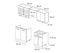 Mueble de cocina rojo brillo intenso/blanco 200x60x81.6 r-line
