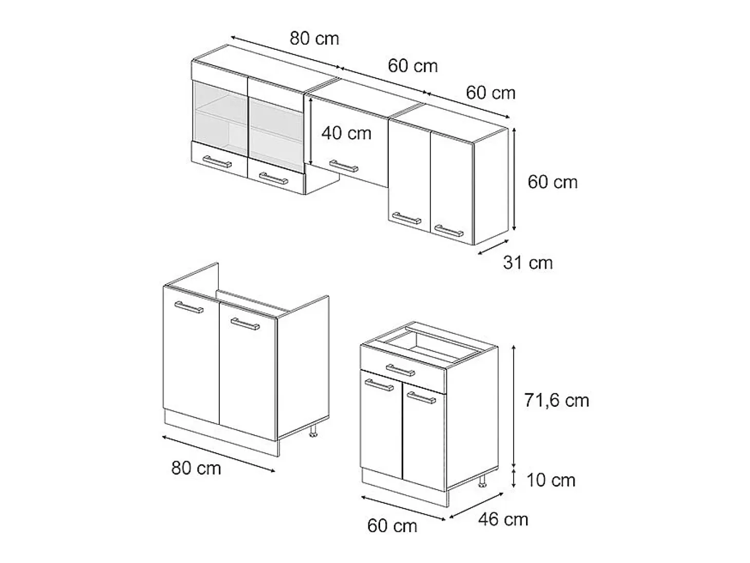 Mueble de cocina rojo brillo intenso/blanco 200x60x81.6 r-line