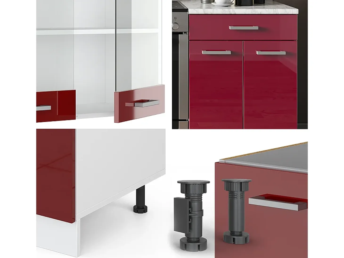 Mueble de cocina rojo brillo intenso/blanco 200x60x81.6 r-line