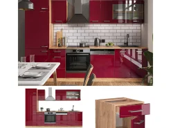 Mueble de cocina rojo brillo intenso/roble dorado 300x60x81.6 r-line