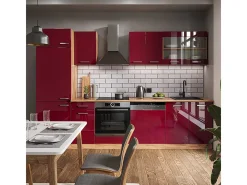 Mueble de cocina rojo brillo intenso/roble dorado 300x60x81.6 r-line