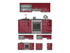Mueble de cocina rojo brillo intenso/antracita 200x60x81.6 r-line