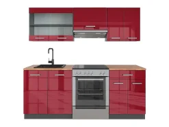 Mueble de cocina rojo brillo intenso/antracita 200x60x81.6 r-line