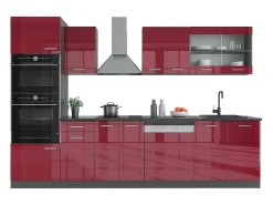 Mueble de cocina rojo brillo intenso/antracita 300x60x81.6 r-line